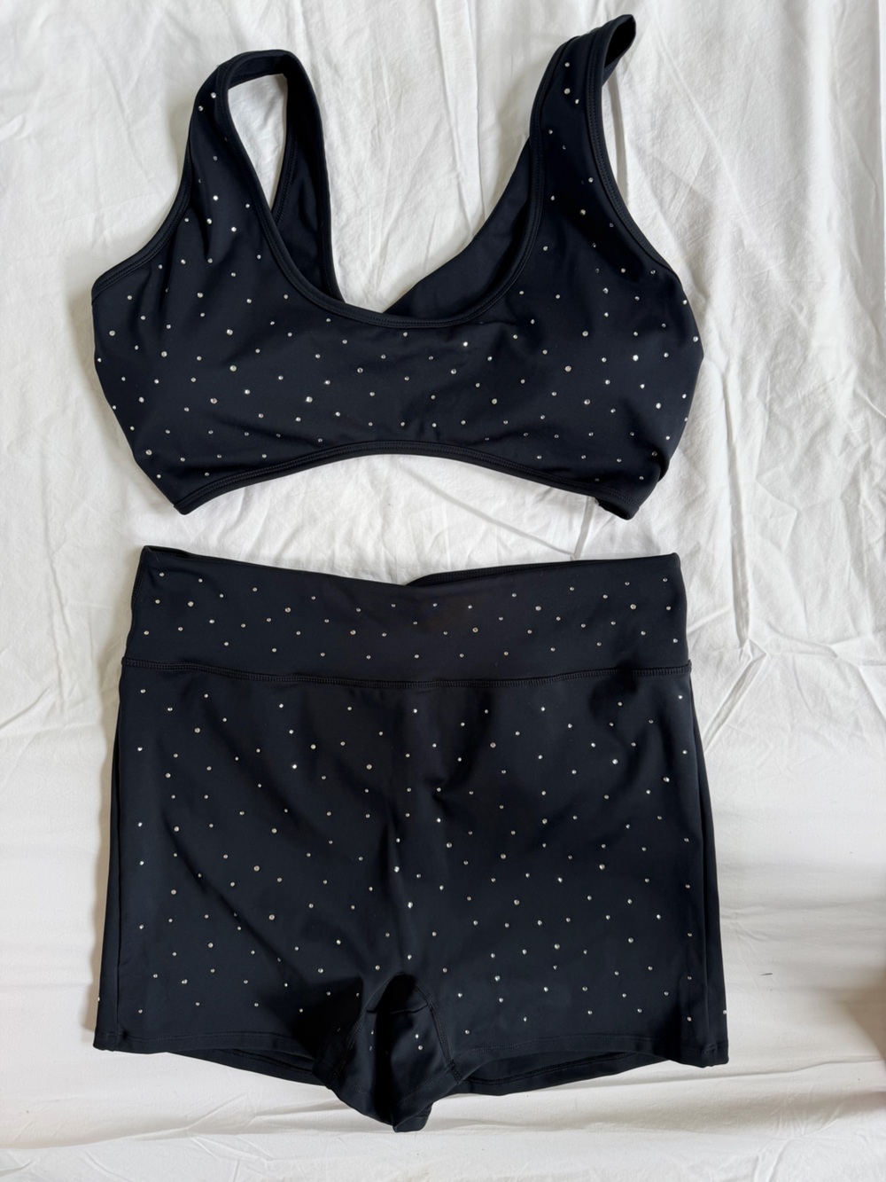 Black Rhinestone Athletic Crop Top & Skirt Set